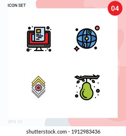 Set of 4 Commercial Filledline Flat Colors pack for news; setting; online; map; server Editable Vector Design Elements