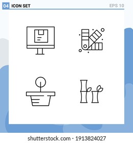 Set of 4 Commercial Filledline Flat Colors pack for computer; plant; online; development; nature Editable Vector Design Elements