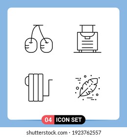 Set of 4 Commercial Filledline Flat Colors pack for cherry; heater; baggage; appliances; leaf Editable Vector Design Elements