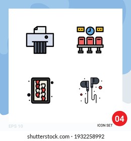 Conjunto de 4 paquetes comerciales de colores planos de línea de relleno para dispositivos; utensilios de cocina; asientos; reloj; elementos de diseño de vectores editables gratuitos