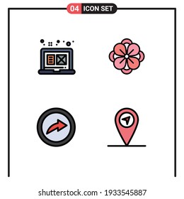Set of 4 Commercial Filledline Flat Colors pack for design; link; graphic design; flower; gps Editable Vector Design Elements