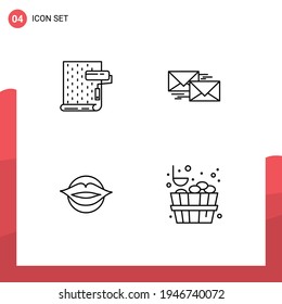 Set of 4 Commercial Filledline Flat Colors pack for paint; correspondence; repair; reply; lips Editable Vector Design Elements