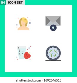 Set of 4 Commercial Flat Icons pack for beauty; juice; woman; search; halloween Editable Vector Design Elements