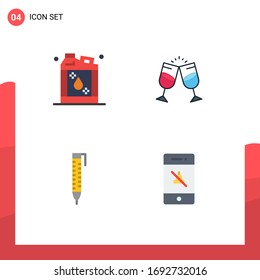 Paquete de 4 Iconos planos comerciales para el frasco; pluma; líquido; jugo; diseño de elementos de diseño de vectores editables
