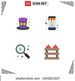 Set of 4 Commercial Flat Icons pack for celebration; find; holiday; mobile; magnifier Editable Vector Design Elements
