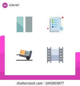 Set of 4 Commercial Flat Icons pack for editing; handcart; layout; study timetable; shipping Editable Vector Design Elements