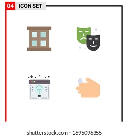 Conjunto de 4 Iconos planos comerciales para el marco; idea; máscara; pintura; bombilla de luz Elementos de diseño de vectores editables