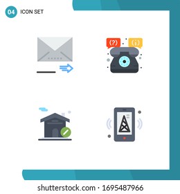 Conjunto de 4 Iconos planos comerciales para correo electrónico; casa; siguiente; apoyo; elementos de diseño de vectores editables de Internet