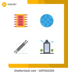 Set of 4 Commercial Flat Icons pack for tech; electric; computer; web; equipment Editable Vector Design Elements