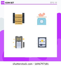Set of 4 Commercial Flat Icons pack for big data; mobile; servers; new born; notepad Editable Vector Design Elements