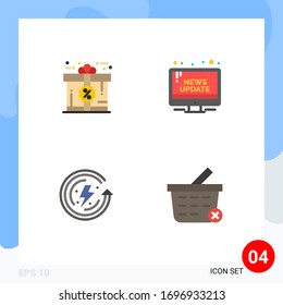 Set of 4 Commercial Flat Icons pack for bonus; earth day; gift; news; energy Editable Vector Design Elements
