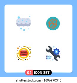 Paquete de 4 Iconos planos comerciales para limpiar; descuento por venta; lavado; url; porcentaje de elementos de diseño de vectores editables