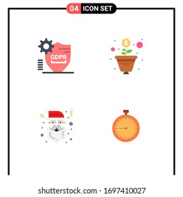 Set of 4 Commercial Flat Icons pack for gdpr; claus; secure; money; cap Editable Vector Design Elements