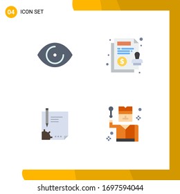 Set of 4 Commercial Flat Icons pack for eye; document; vision; guarantee; page Editable Vector Design Elements