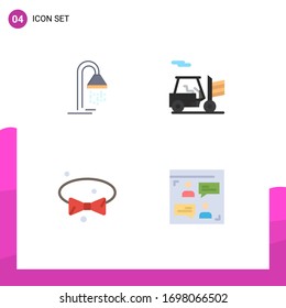Conjunto de 4 Iconos planos comerciales para el baño; corbata; ducha; transporte; elementos de diseño de vectores editables web