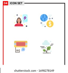 Conjunto de 4 Iconos planos comerciales para el feminismo; adaptador; celebrar; global; elementos de diseño de vectores editables de datos
