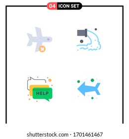 Paket mit 4 kommerziellen Flachsymbonen für den Flug; Abfälle; Verkehr; Verschmutzung; Design-Elemente für die bearbeitbare Vektorillustration