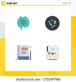 Conjunto de 4 Iconos planos comerciales para el cerebro; libro; psicología; germen; elementos de diseño de vectores editables de educación