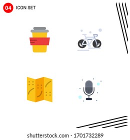 Set of 4 Commercial Flat Icons pack for glass; navigation; bicycle; sport; mic Editable Vector Design Elements