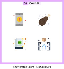 Set of 4 Commercial Flat Icons pack for mobile; clover; drumstick; leg; patrick Editable Vector Design Elements
