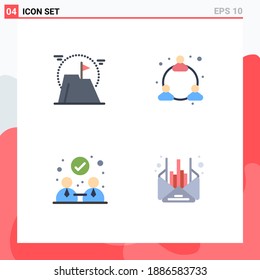 Conjunto de 4 paquetes comerciales de iconos planos para su logro; colaboración; misión; usuario; elementos de diseño de vectores editables por correo