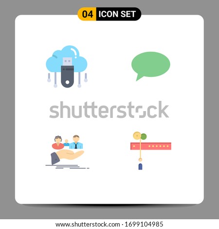 Set of 4 Commercial Flat Icons pack for usb; insurance; cloud; chating; family Editable Vector Design Elements