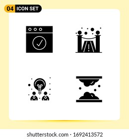 Set mit 4 kommerziellen Solid-Glyphen-Paketen für ca. Partnerschaft; Konstruktion, kreativ; Designelemente für Vektorillustrationen, die dermatologisch bearbeitet werden