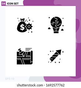Set of 4 Commercial Solid Glyphs pack for business; location; gear; fly; position Editable Vector Design Elements