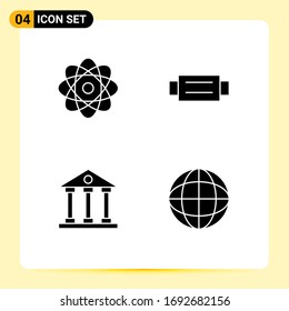 Set of 4 Commercial Solid Glyphs pack for atom; finance; accessories; man; school Editable Vector Design Elements
