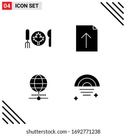 Set of 4 Commercial Solid Glyphs pack for dinner; browser; leaf; upload; rainbow Editable Vector Design Elements