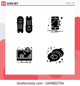 Set of 4 Commercial Solid Glyphs pack for cricket; computer; cricket equipment; hourglass; money Editable Vector Design Elements