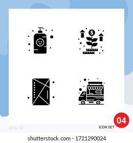 Set of 4 Commercial Solid Glyphs pack for baby lotion; devices; lotion bottle; startup; outline Editable Vector Design Elements