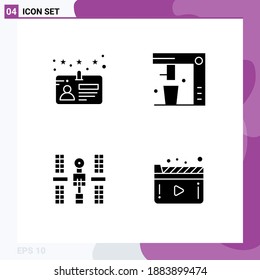 Set of 4 Commercial Solid Glyphs pack for card; orbital; coffee maker; food; satellite Editable Vector Design Elements