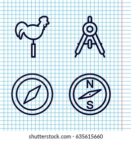 Set of 4 compass outline icons such as compass