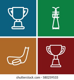 Set of 4 competitive outline icons such as trophy, hockey stick and puck