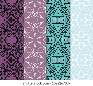 set of 4 complex geometric ornament. sophisticated geometric pattern based on repetitive simple forms. vector illustration