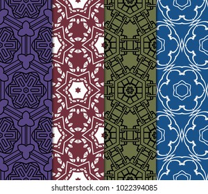 set of 4 complex geometric ornament. sophisticated geometric pattern based on repetitive simple forms. vector illustration