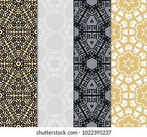 set of 4 complex geometric ornament. sophisticated geometric pattern based on repetitive simple forms. vector illustration