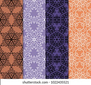 set of 4 complex geometric ornament. sophisticated geometric pattern based on repetitive simple forms. vector illustration