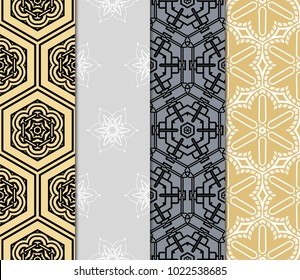 set of 4 complex geometric ornament. sophisticated geometric pattern based on repetitive simple forms. vector illustration