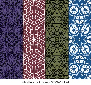 set of 4 complex geometric ornament. sophisticated geometric pattern based on repetitive simple forms. vector illustration