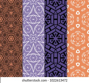 set of 4 complex geometric ornament. sophisticated geometric pattern based on repetitive simple forms. vector illustration