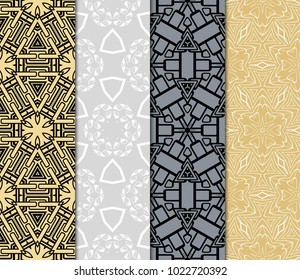 set of 4 complex geometric ornament. sophisticated geometric pattern based on repetitive simple forms. vector illustration