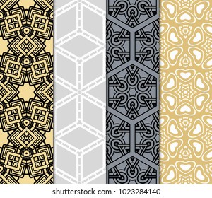 set of 4 complex geometric ornament. sophisticated geometric pattern based on repetitive simple forms. vector illustration