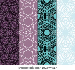 set of 4 complex geometric ornament. sophisticated geometric pattern based on repetitive simple forms. vector illustration