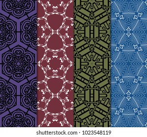 set of 4 complex geometric ornament. sophisticated geometric pattern based on repetitive simple forms. vector illustration