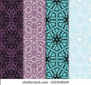 set of 4 complex geometric ornament. sophisticated geometric pattern based on repetitive simple forms. vector illustration