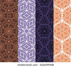 set of 4 complex geometric ornament. sophisticated geometric pattern based on repetitive simple forms. vector illustration
