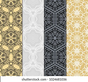 set of 4 complex geometric ornament. sophisticated geometric pattern based on repetitive simple forms. vector illustration