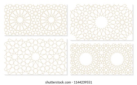 Set of 4 complex seamless pattern in authentic arabian style. Unexpanded strokes. Vector illustration